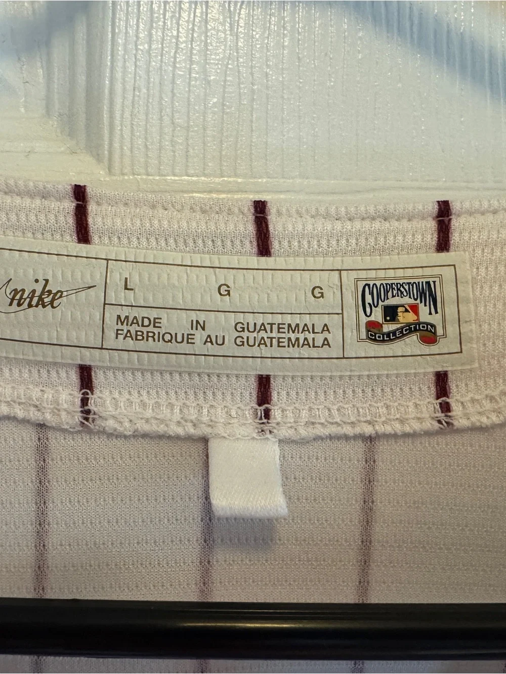 Nike White Cooperstown Phillies Jersey with Maroon Pinstripes